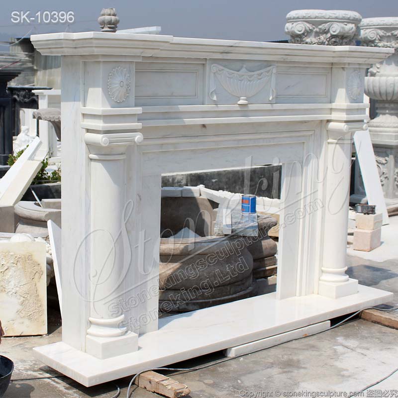 Factory Supply Modern Solid White Marble Fireplace Mantel Shelf for Living Room for sale 