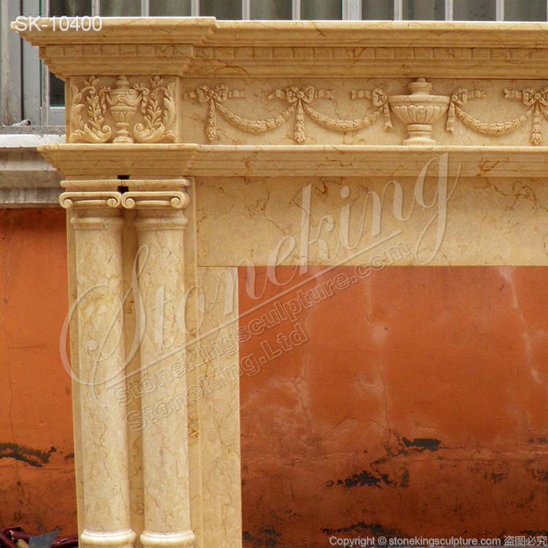 Manufacturer Egyptian Beige Marble Traditional Fireplace Mantel Decor for Living Room for sale 