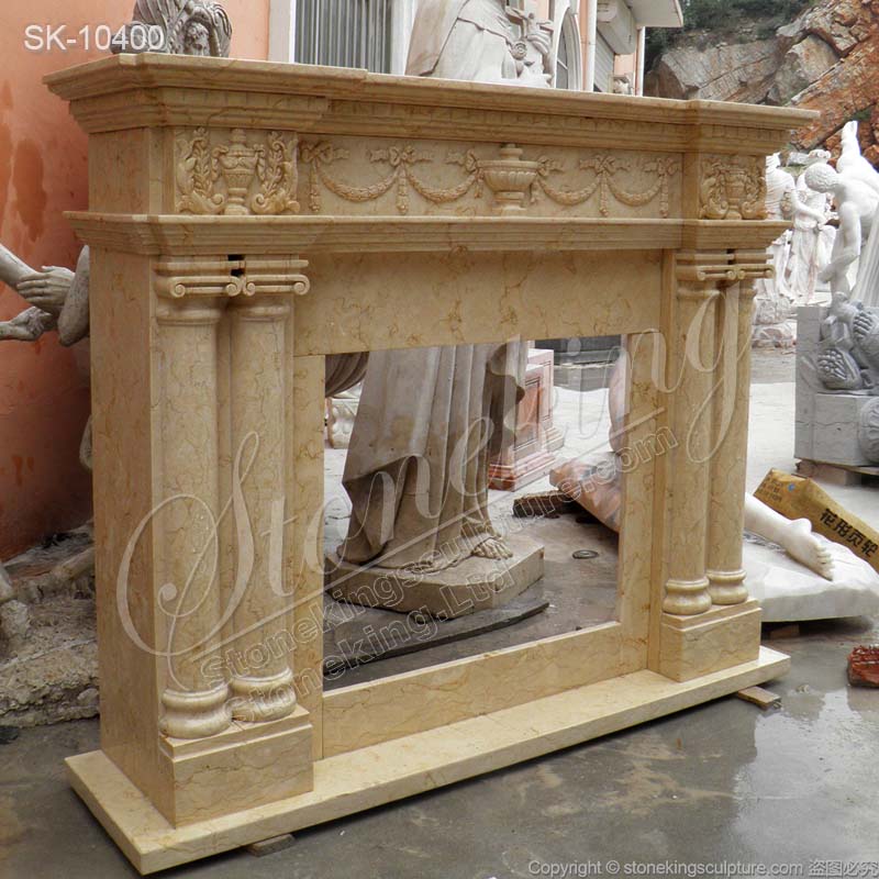 Manufacturer Egyptian Beige Marble Traditional Fireplace Mantel Decor for Living Room for sale 