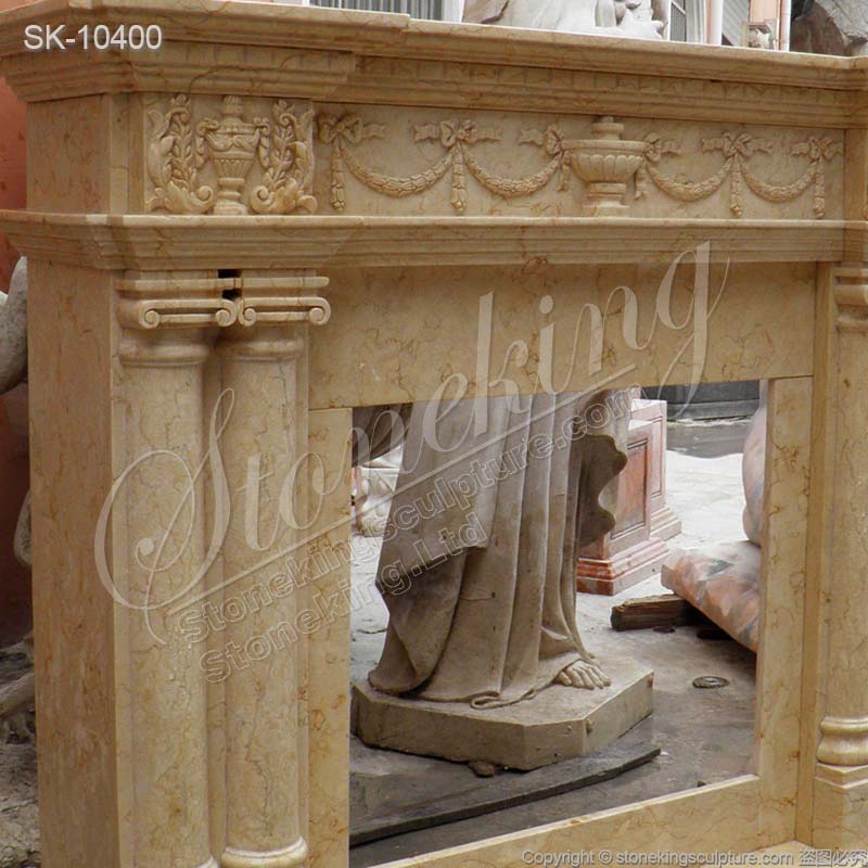 Manufacturer Egyptian Beige Marble Traditional Fireplace Mantel Decor for Living Room for sale 