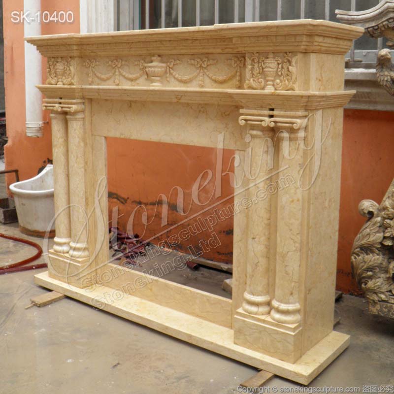 Manufacturer Egyptian Beige Marble Traditional Fireplace Mantel Decor for Living Room for sale 