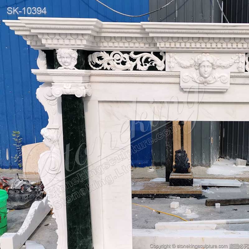 Home Decoration Luxury Solid Marble Custom Fireplace Mantel Shelf with Columns for sale 