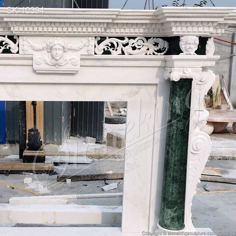 Home Decoration Luxury Solid Marble Custom Fireplace Mantel Shelf with Columns for sale 