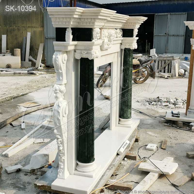 Home Decoration Luxury Solid Marble Custom Fireplace Mantel Shelf with Columns for sale 