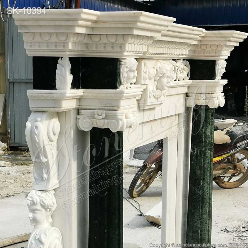 Home Decoration Luxury Solid Marble Custom Fireplace Mantel Shelf with Columns for sale 