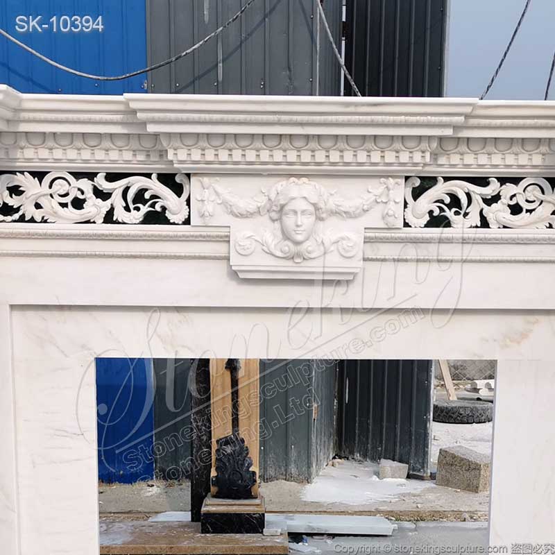 Home Decoration Luxury Solid Marble Custom Fireplace Mantel Shelf with Columns for sale 