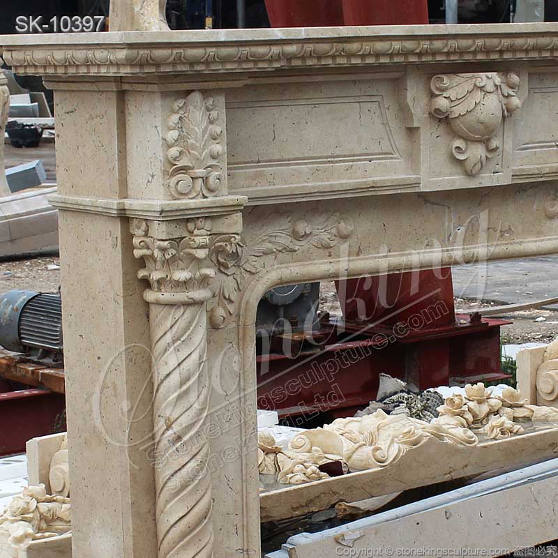 Modern Design Fireplace Travertine Stone Mantel Surround for Indoor Decor for sale