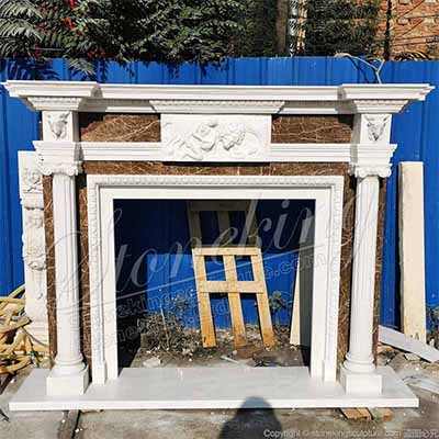 Wholesale Classical Design Antique Marble Fireplace Mantel for Indoor Home Decor for sale 