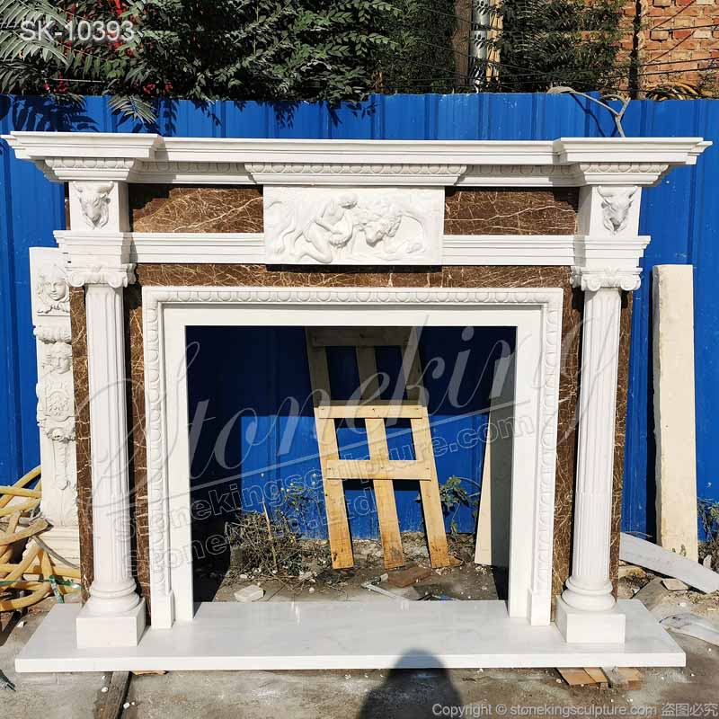 Wholesale Classical Design Antique Marble Fireplace Mantel for Indoor Home Decor for sale 