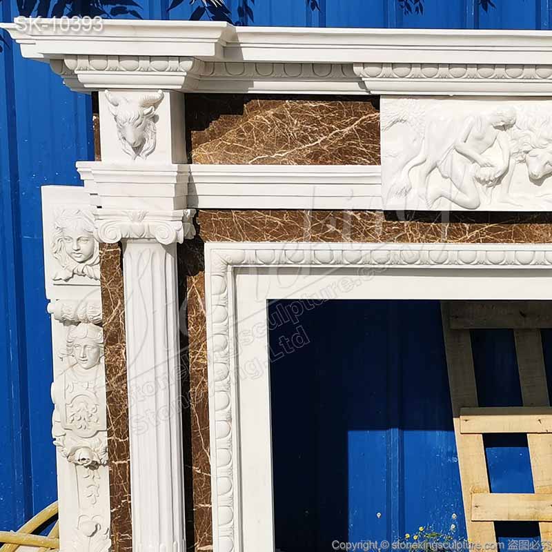 Wholesale Classical Design Antique Marble Fireplace Mantel for Indoor Home Decor for sale 