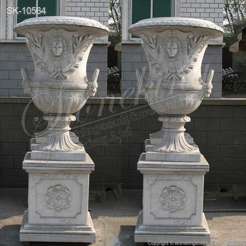 High Quality Solid White Marble Planters for Outdoor and Garden Landscaping for sale