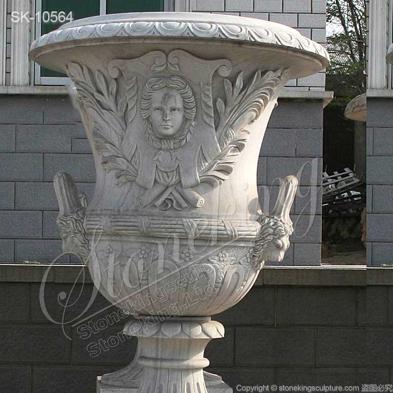 High Quality Solid White Marble Planters for Outdoor and Garden Landscaping for sale