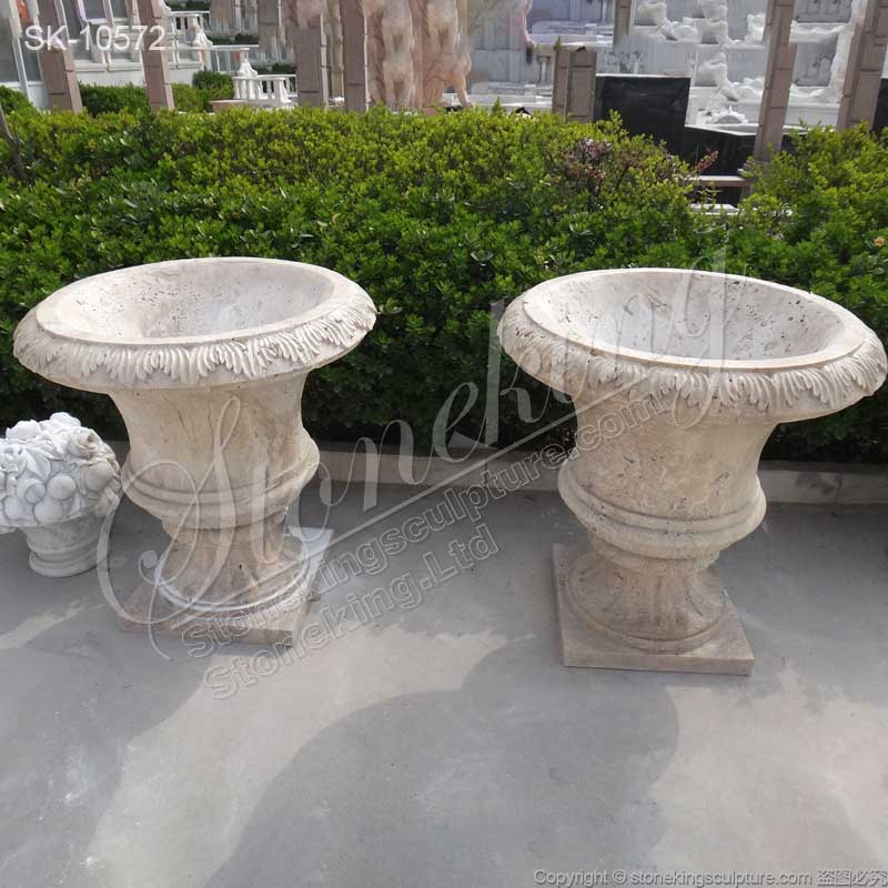 Manufacturer Outdoor Natural Travertine Stone Planters for Garden and Home Decor for sale 