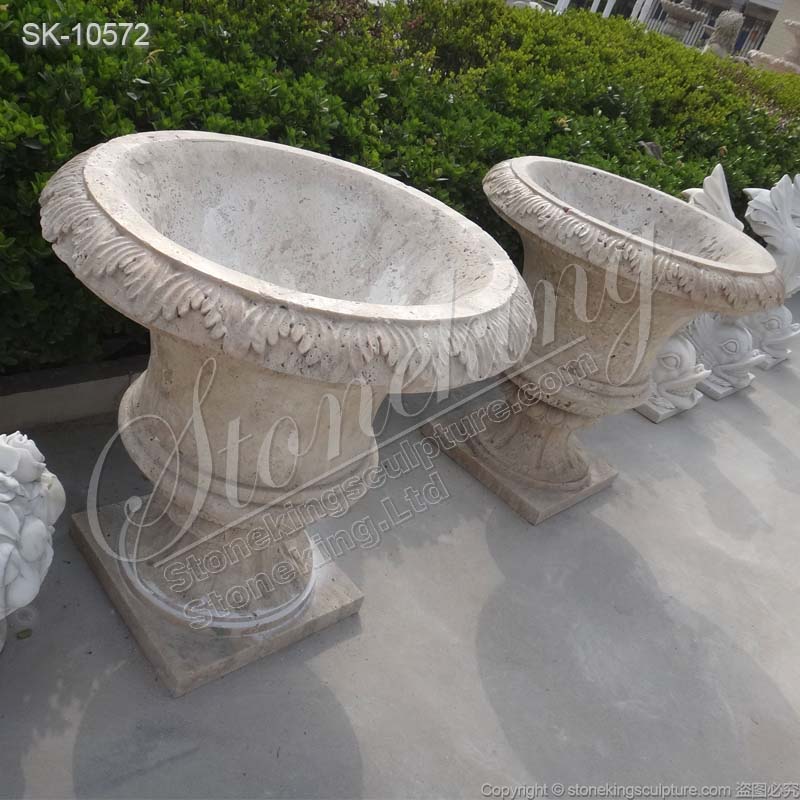 Manufacturer Outdoor Natural Travertine Stone Planters for Garden and Home Decor for sale 