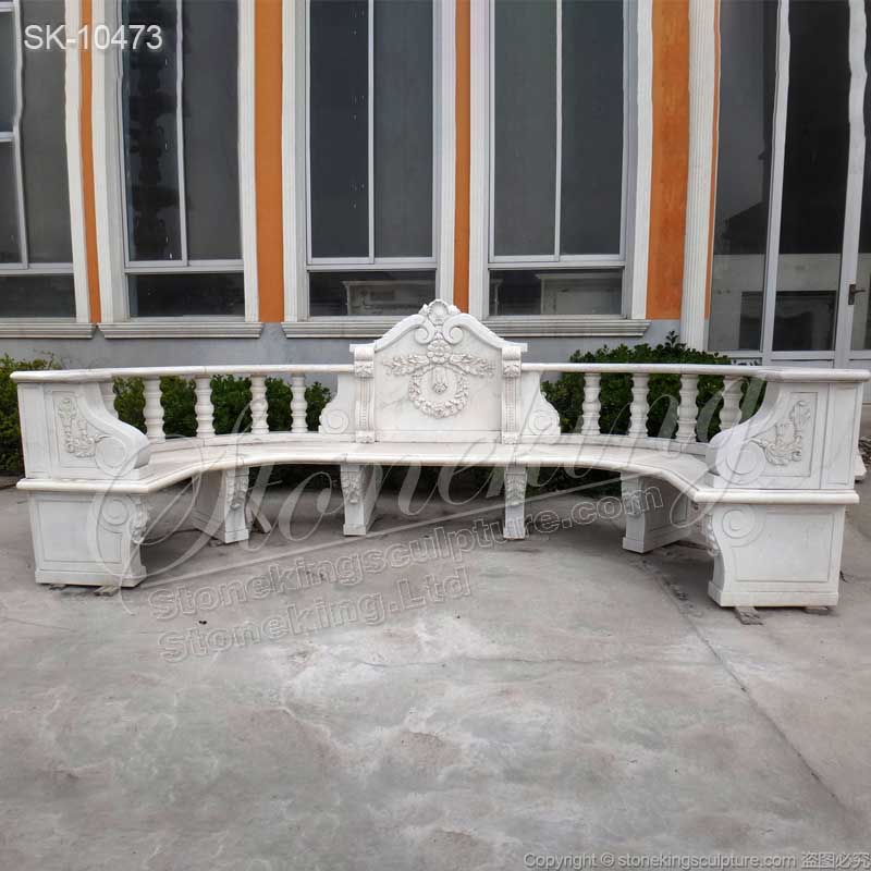 Manufacturer Large Outdoor White Marble Stone Bench for Garden Decor for sale 