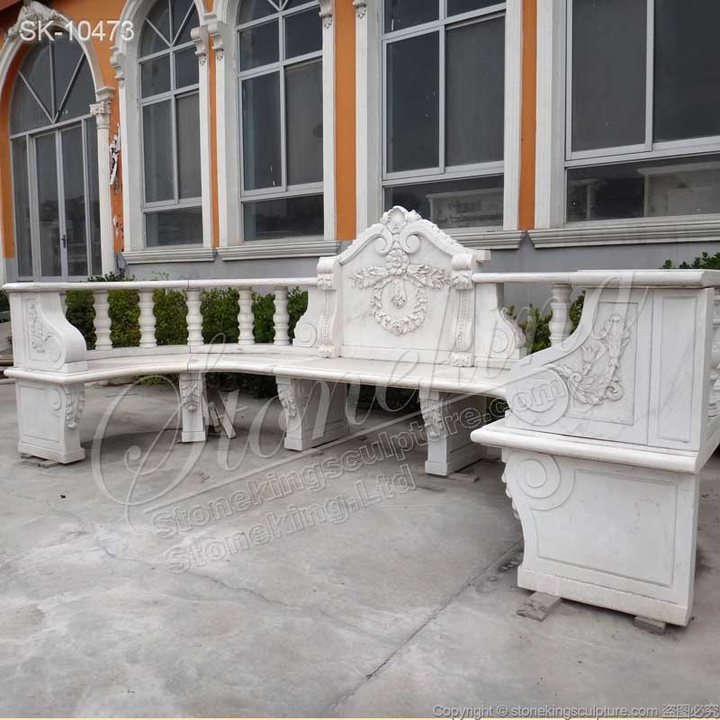 Manufacturer Large Outdoor White Marble Stone Bench for Garden Decor for sale 