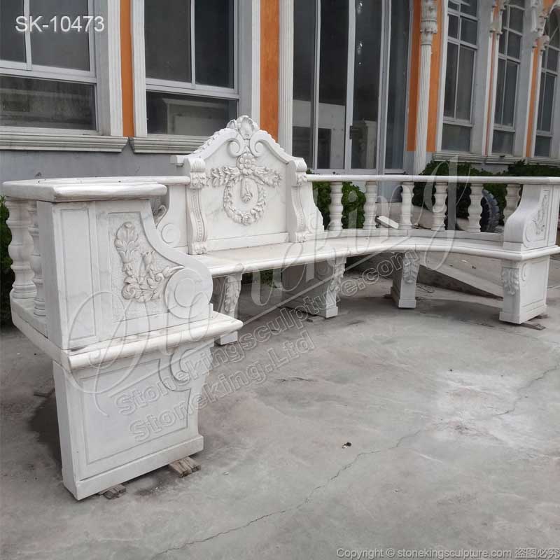 Manufacturer Large Outdoor White Marble Stone Bench for Garden Decor for sale 