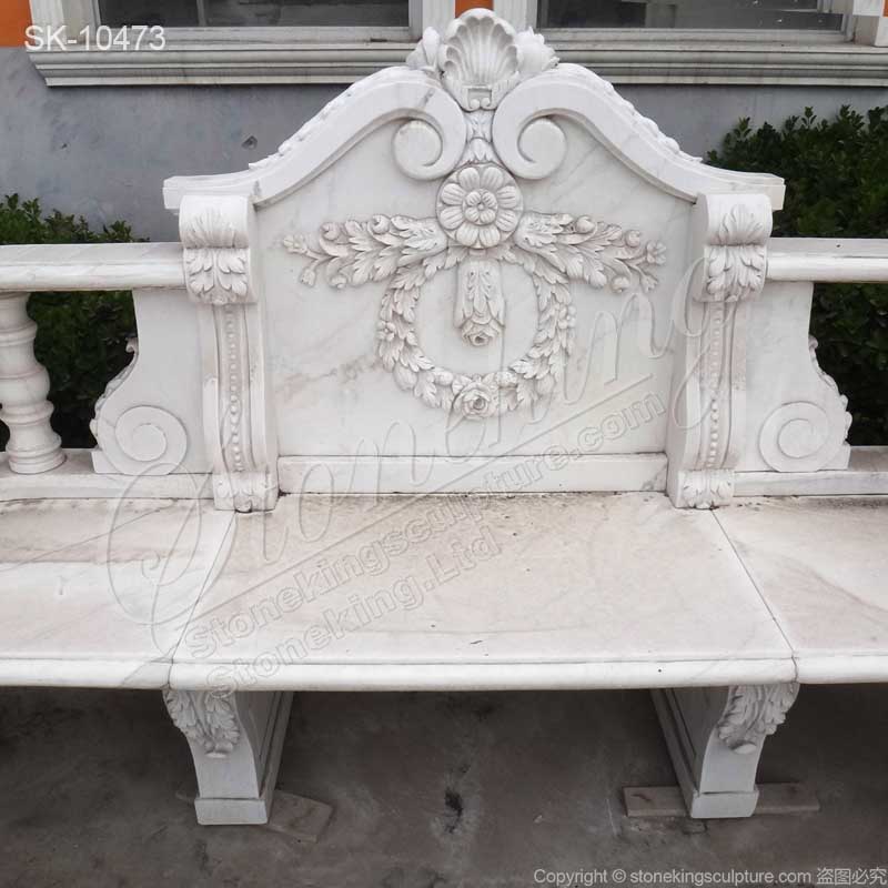 Manufacturer Large Outdoor White Marble Stone Bench for Garden Decor for sale 