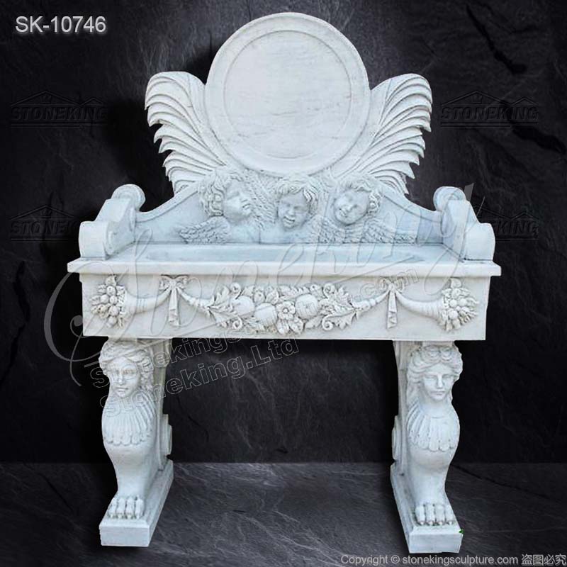 Luxurious White Marble Sink with Backsplash and Pedestal for Bathroom for sale 