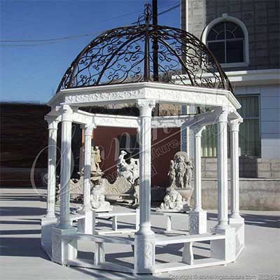 Factory Price Outdoor White Marble Gazebo with Columns for Garden and Patio Decor for sale