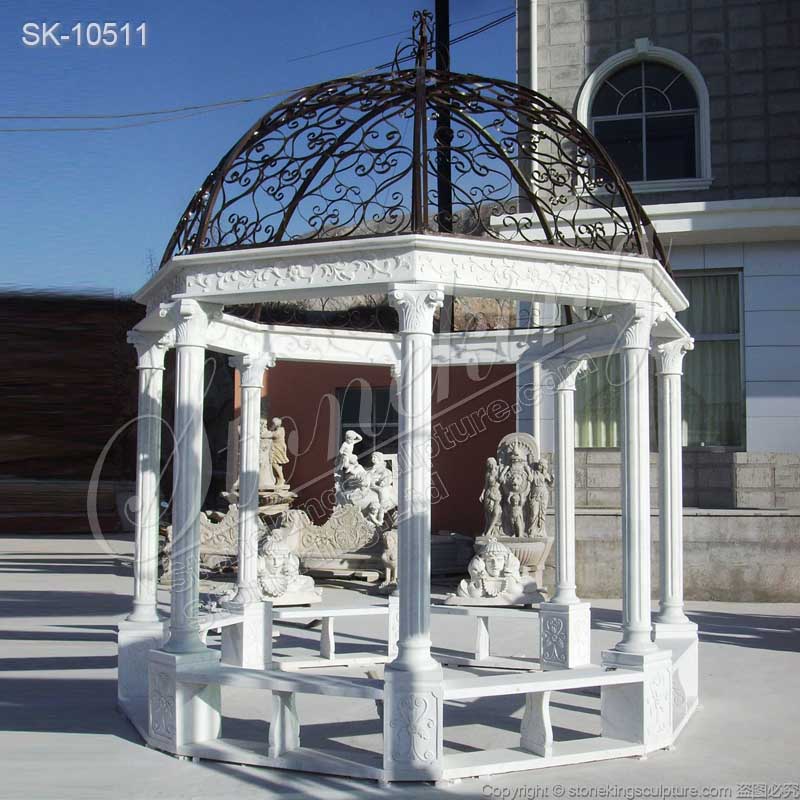 Factory Price Outdoor White Marble Gazebo with Columns for Garden and Patio Decor for sale