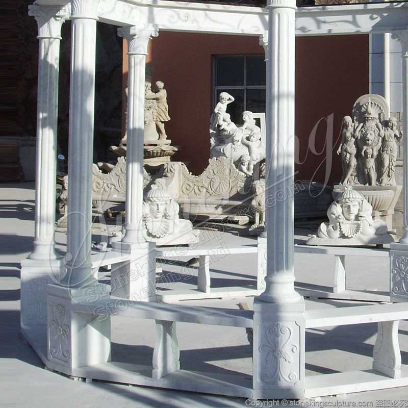 Factory Price Outdoor White Marble Gazebo with Columns for Garden and Patio Decor for sale