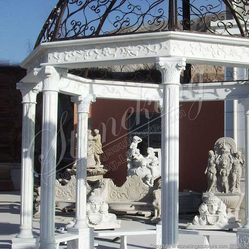 Factory Price Outdoor White Marble Gazebo with Columns for Garden and Patio Decor for sale