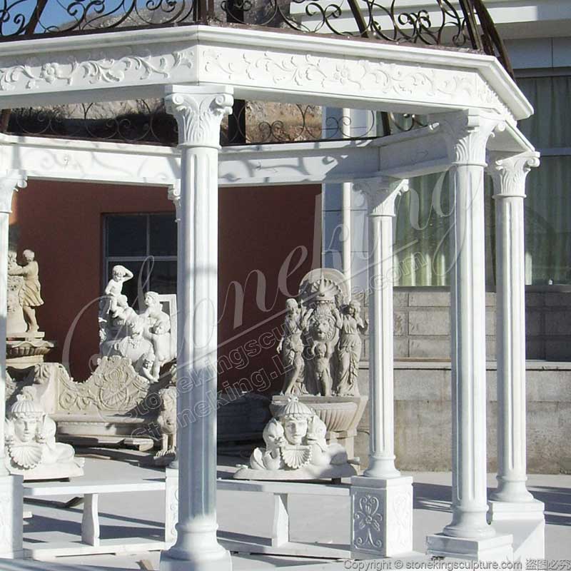 Factory Price Outdoor White Marble Gazebo with Columns for Garden and Patio Decor for sale