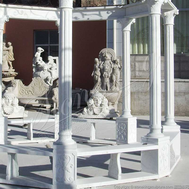 Factory Price Outdoor White Marble Gazebo with Columns for Garden and Patio Decor for sale