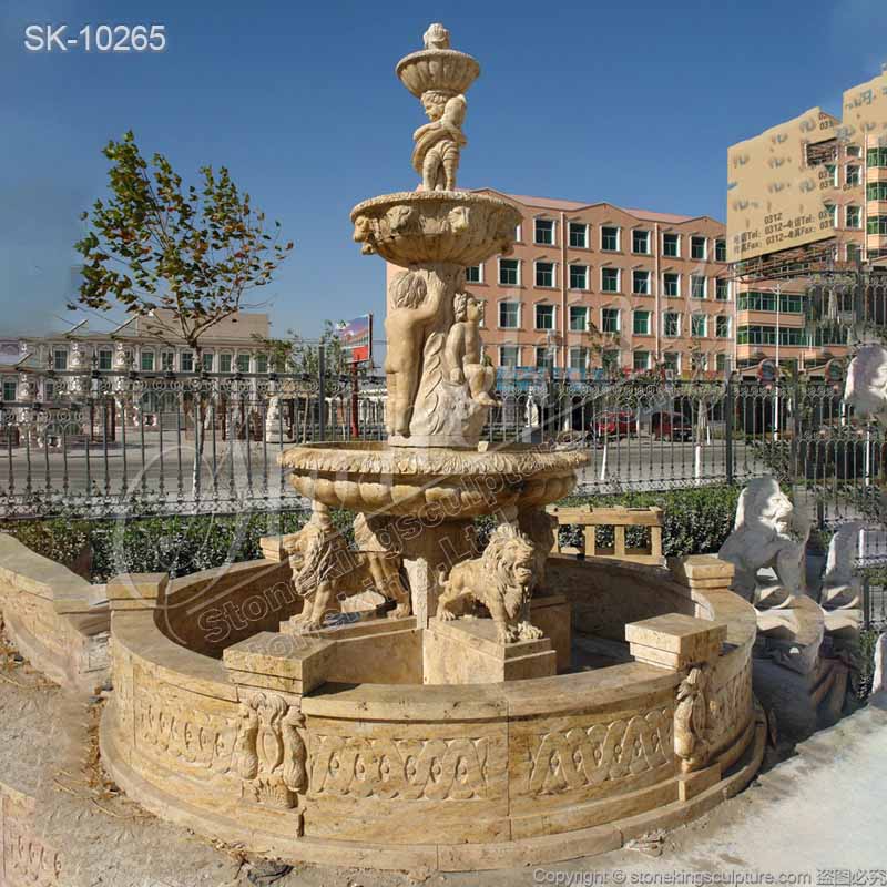 Large Outdoor Marble Fountain with Lion Statues for Garden and Home Decor for sale 