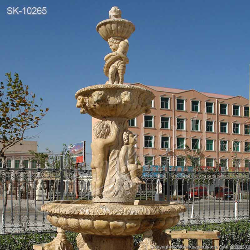 Large Outdoor Marble Fountain with Lion Statues for Garden and Home Decor for sale 