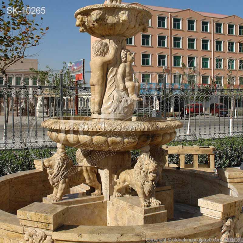 Large Outdoor Marble Fountain with Lion Statues for Garden and Home Decor for sale 