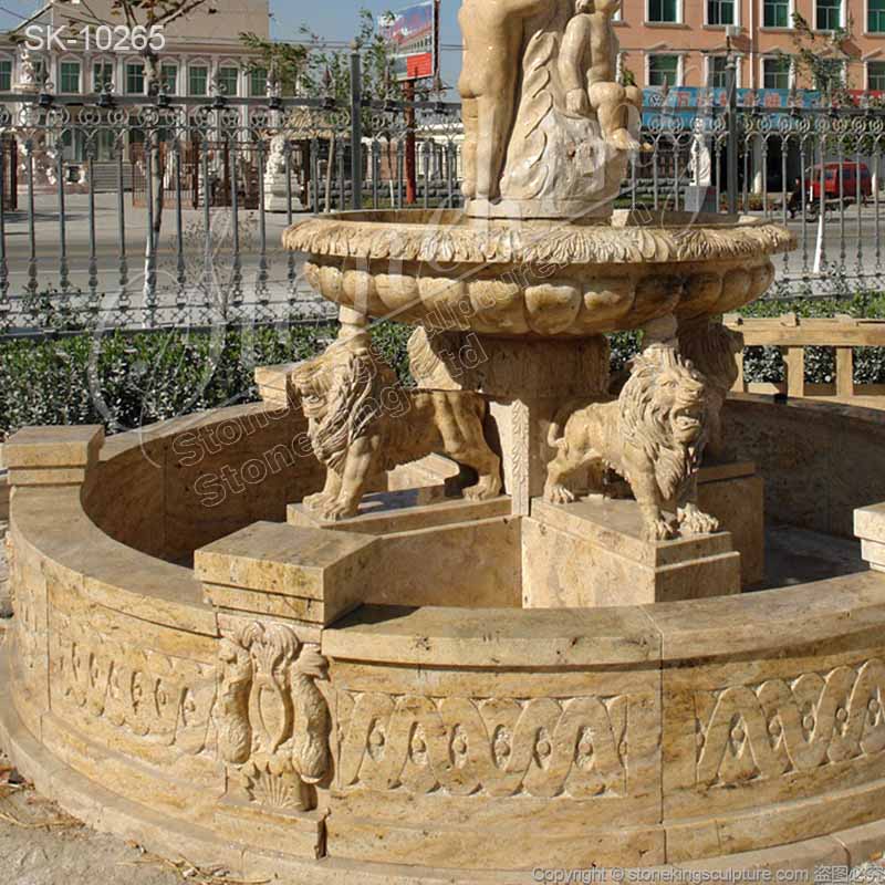 Large Outdoor Marble Fountain with Lion Statues for Garden and Home Decor for sale 